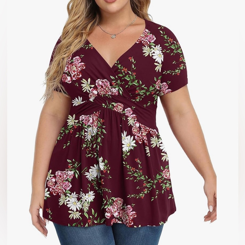 Floral Burgundy Wrap Top